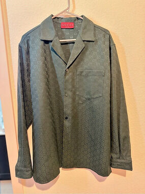 Gucci GG Canvas Nylon Bowling Shirt Green Size 50